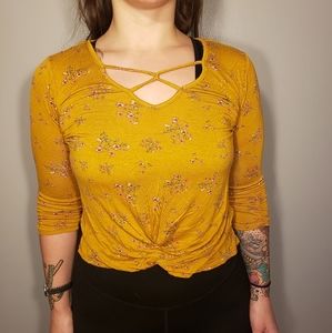 Golden yellow floral women's top